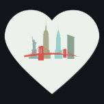Christmas in New York, Architecture Skyline Gift S Heart Sticker<br><div class="desc">Calling all lovers of New York City! This elegant and minimal design features five iconic landmarks of the NYC skyline -- the Statue of Liberty, the Chrysler Building, the Empire State Building, the Flatiron Building, and the Brooklyn Bridge. It makes an elegant and unique statement for your holiday gift wrapping....</div>