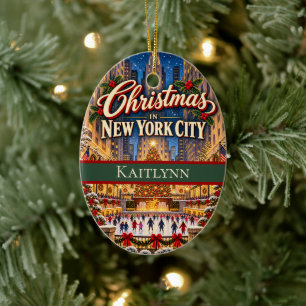 Christmas in New York City Vintage Personalized Ceramic Ornament