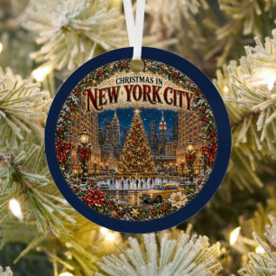 Christmas in New York City Vintage Travel Keepsake Metal Ornament
