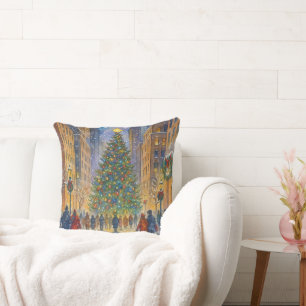 Christmas in New York Throw Pillow, Winter City Pillow