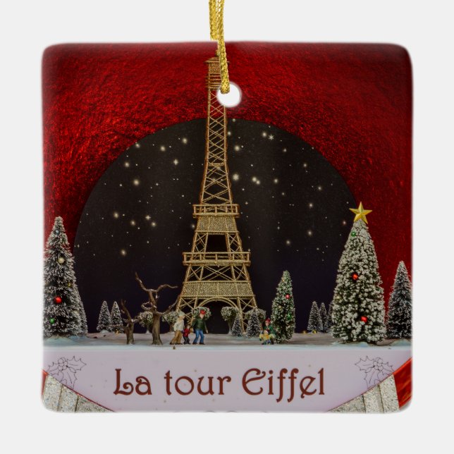 Christmas in Paris, Eiffel Tower Ceramic Ornament (Front)