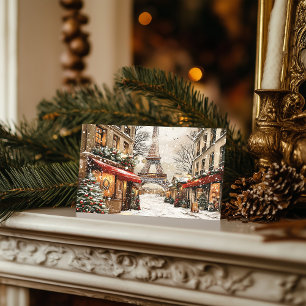 Christmas in Paris: Eiffel Tower Festive Street Holiday Postcard