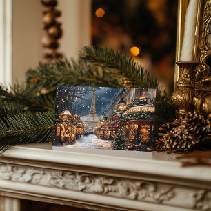 Christmas in Paris: Eiffel Tower Market At Night Holiday Postcard