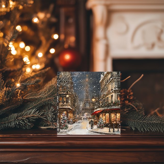 Christmas in Paris: Glittering Eiffel Tower Lane Holiday Card (Creator Uploaded)