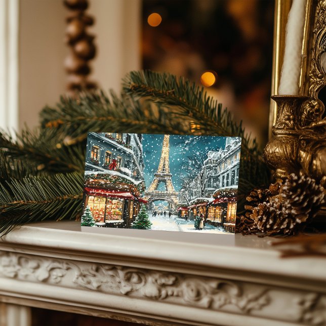 Christmas in Paris: Snowy Eiffel Tower Night Holiday Postcard (Creator Uploaded)