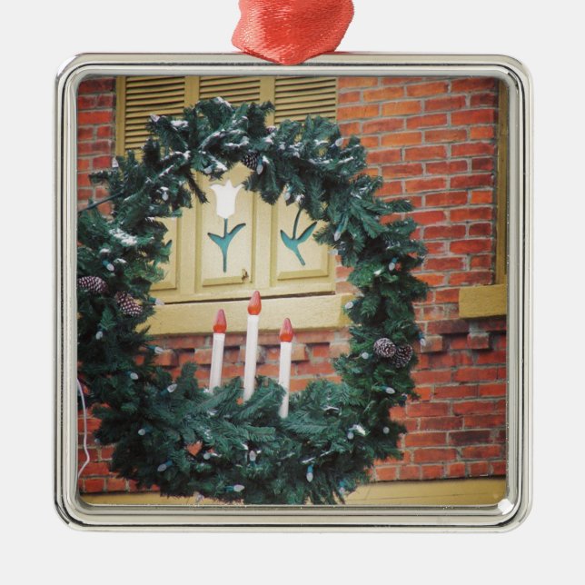 Christmas in Pella, Iowa Holiday Decorated Lights Metal Ornament (Front)