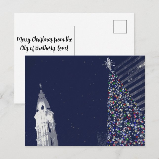 Christmas in Philadelphia with customizable text Holiday Postcard (Front/Back)