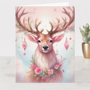 Christmas in pink: reindeer with pink Christmas Card