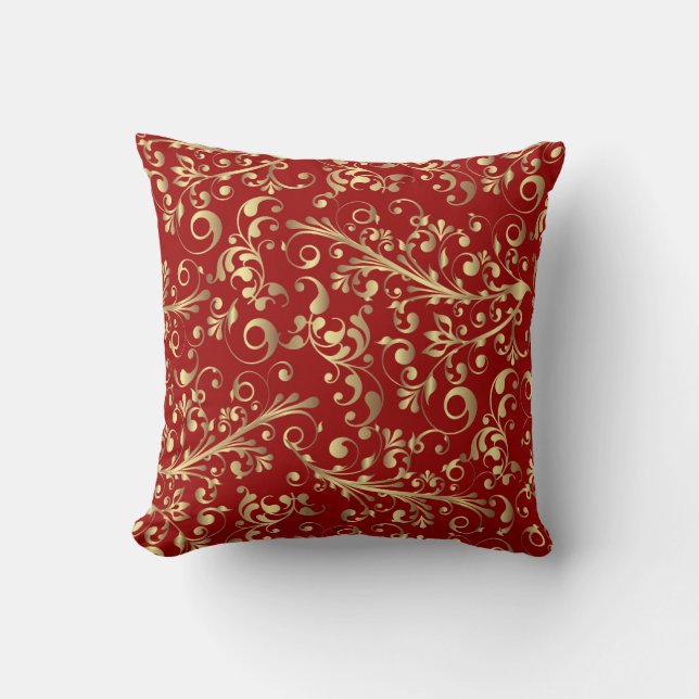 Christmas in red & gold throw pillow (Front)