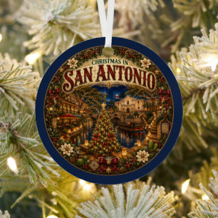 Christmas in San Antonio Vintage Travel Keepsake Metal Ornament