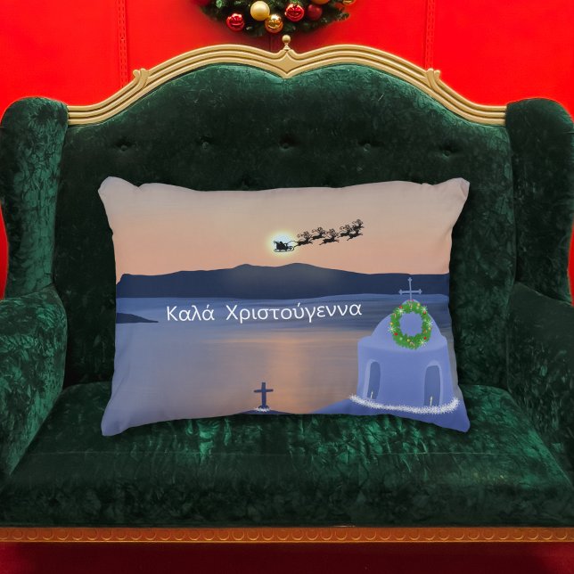 Christmas In Santorini, Greece With Santa Accent Pillow (Creator Uploaded)