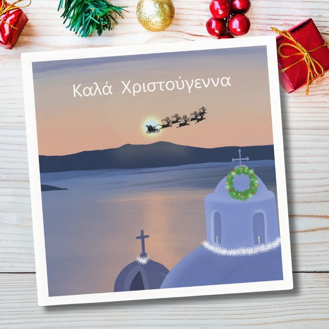 Christmas In Santorini, Greece With Santa Napkin (Creator Uploaded)