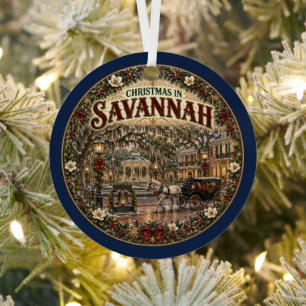 Christmas in Savannah Vintage Travel Keepsake Metal Ornament