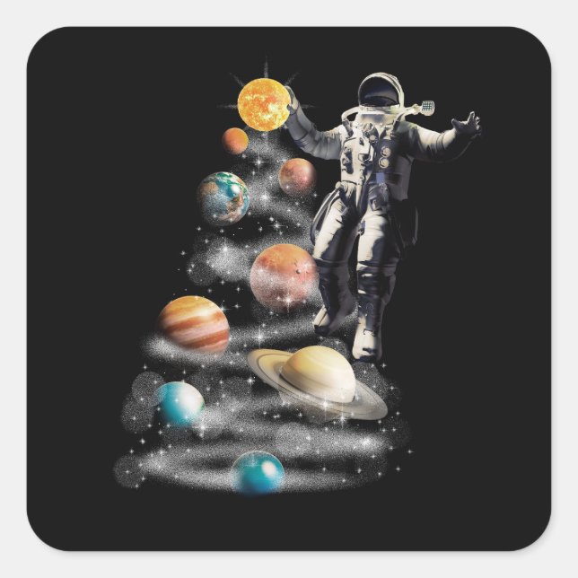 Christmas in Space Solar System Astronaut Invitati Square Sticker (Front)
