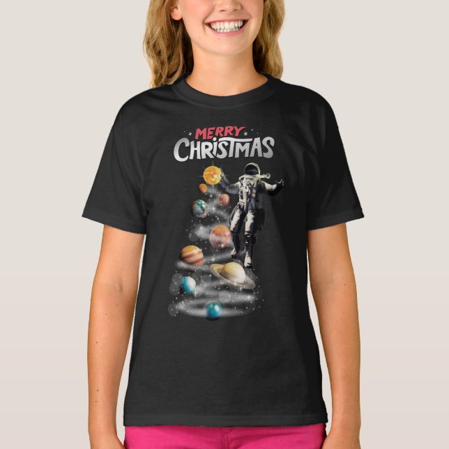 Christmas in Space Solar System Astronaut Invitati T-Shirt (Front)