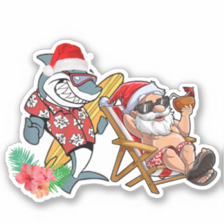 Christmas in Summer Santa Shark Hawaiian Surfing