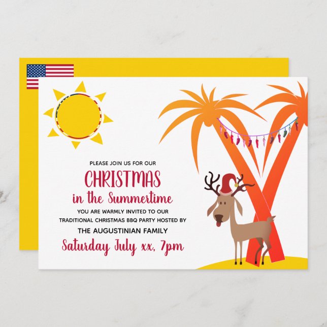 CHRISTMAS IN SUMMERTIME USA Party Invitation (Front/Back)