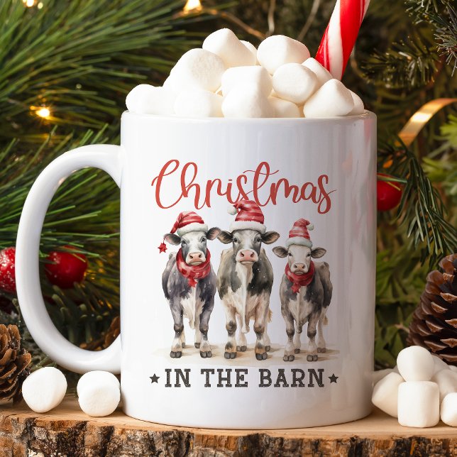 Christmas in the Barn Rustic Cows in Santa Hats Coffee Mug (Creator Uploaded)