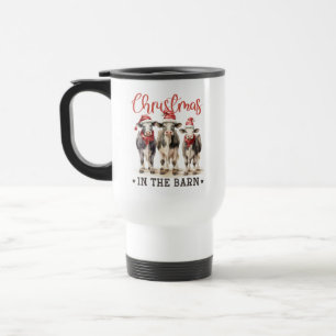 Christmas in the Barn Rustic Cows in Santa Hats Travel Mug