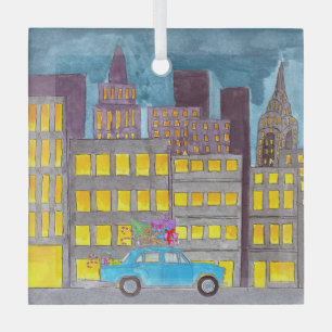 Christmas in the City Customizable Glass Ornament
