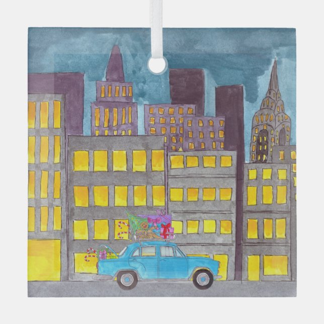 Christmas in the City Customizable  Glass Ornament (Front)