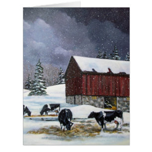 Christmas in the Country, Holstein Cows Painting