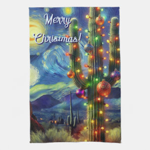 Christmas in the Desert Saguaro Cactus Magnet Kitchen Towel