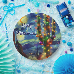 Christmas in the Desert Saguaro Cactus Magnet Paper Plate