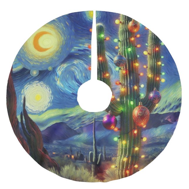 Christmas in the Desert Southwest Saguaro Cactus Brushed Polyester Tree Skirt (Front)