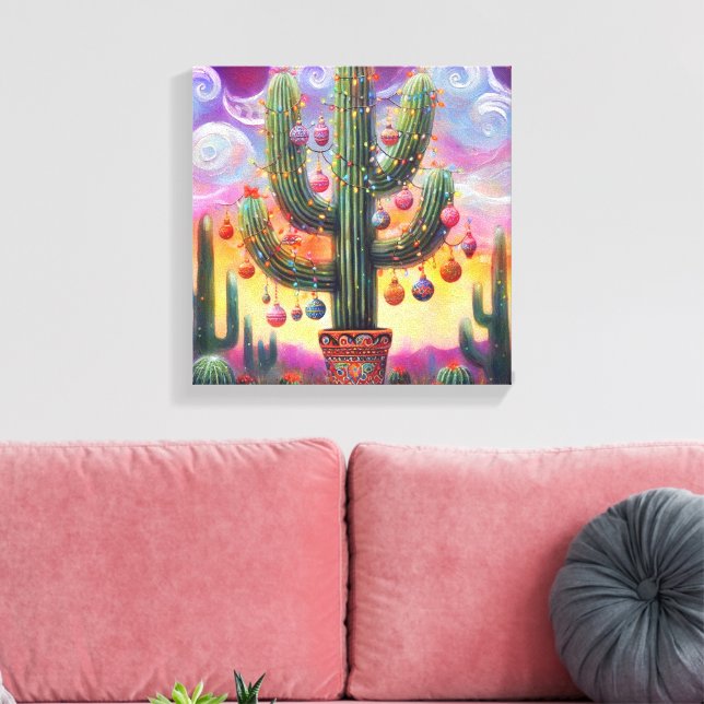 Christmas in the Desert Southwest Saguaro Cactus Canvas Print (Insitu(LivingRoom))