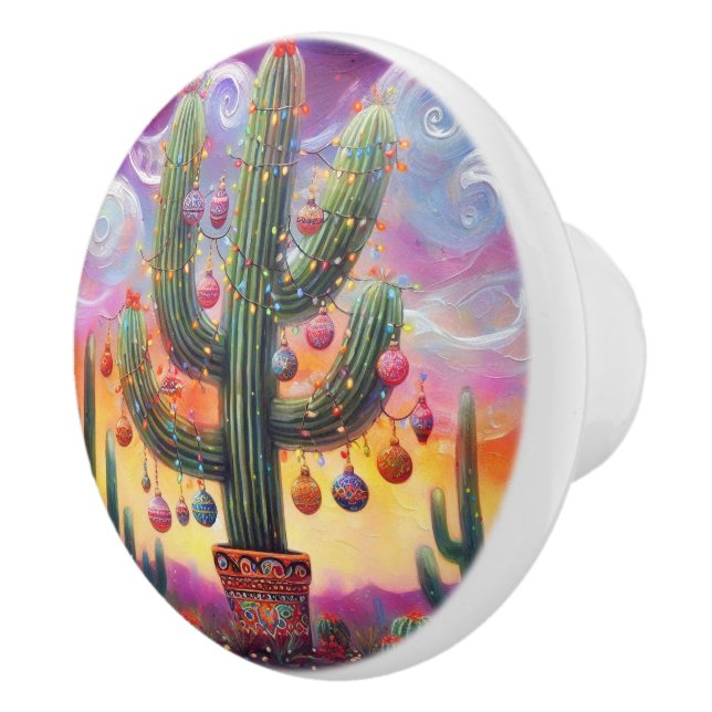 Christmas in the Desert Southwest Saguaro Cactus Ceramic Knob (Right)