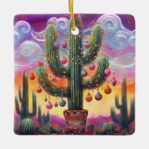Christmas in the Desert Southwest Saguaro Cactus Ceramic Ornament