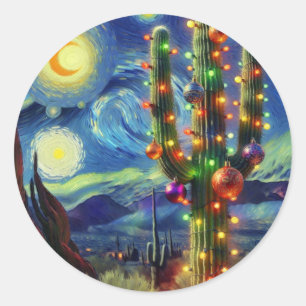 Christmas in the Desert Southwest Saguaro Cactus Classic Round Sticker