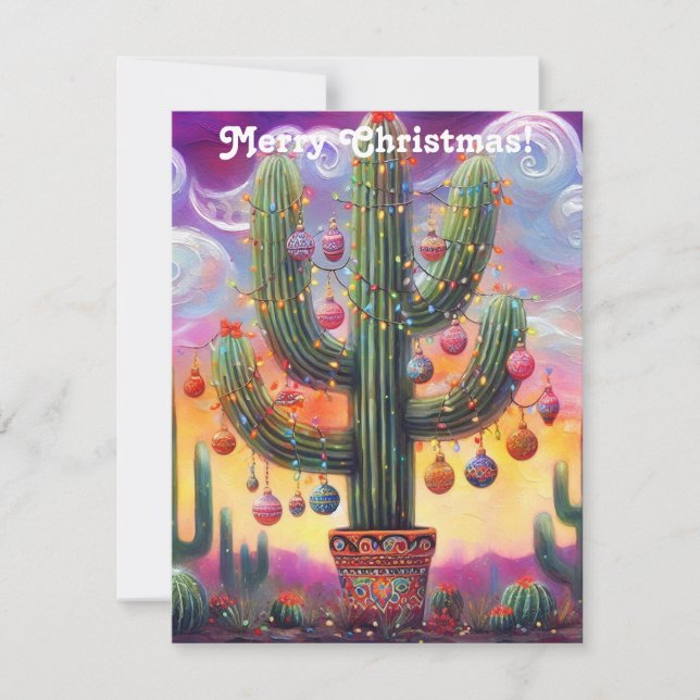 Christmas in the Desert Southwest Saguaro Cactus Holiday Card (Front)