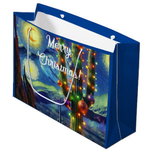 Christmas in the Desert Southwest Saguaro Cactus Large Gift Bag