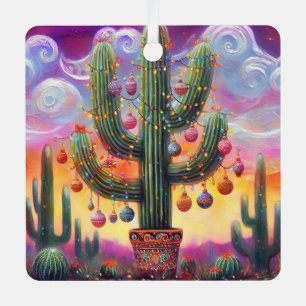 Christmas in the Desert Southwest Saguaro Cactus Metal Ornament