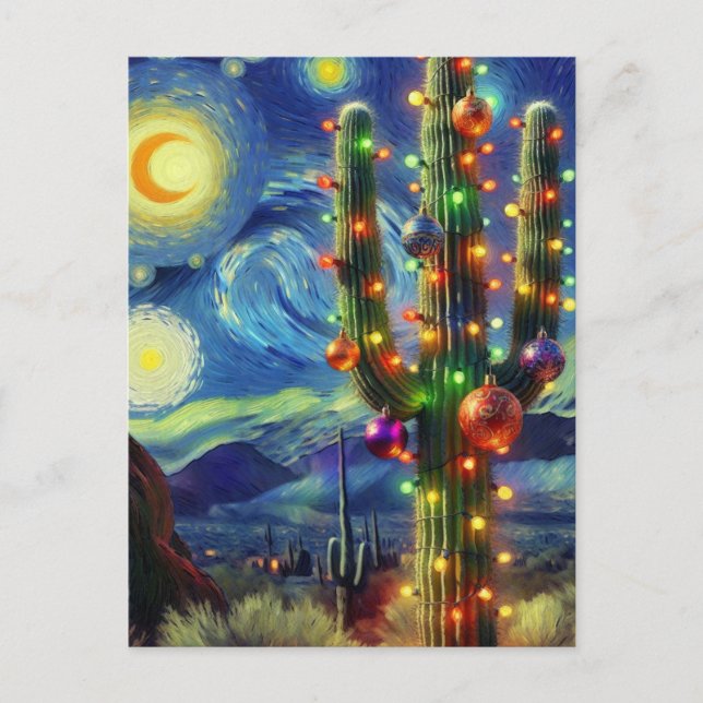 Christmas in the Desert Southwest Saguaro Cactus Postcard (Front)