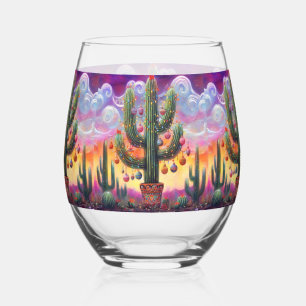 Christmas in the Desert Southwest Saguaro Cactus Stemless Wine Glass