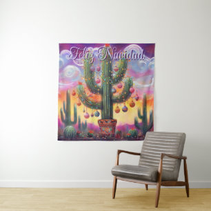 Christmas in the Desert Southwest Saguaro Cactus Tapestry