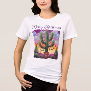 Christmas in the Desert Southwest Saguaro Cactus Tri-Blend Shirt
