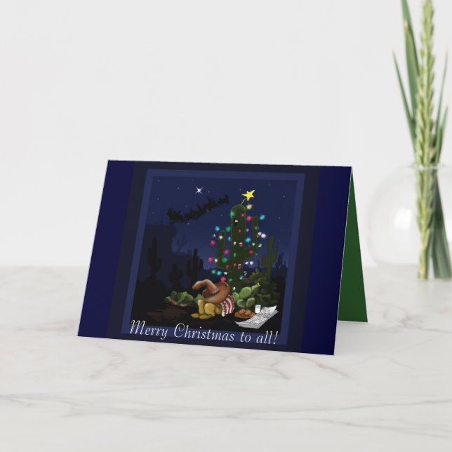 Christmas in the southwest lit up cactus holiday card (Front)