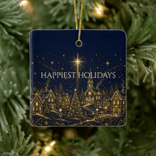 Christmas in the Stars   Christmas Village Photo Ceramic Ornament