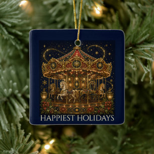 Christmas in the Stars   Horse Carousel Photo Ceramic Ornament