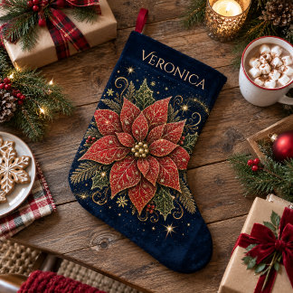 Christmas in the Stars | Poinsettia Large Christmas Stocking