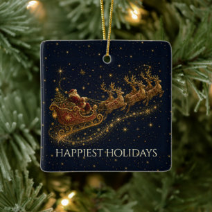 Christmas in the Stars Santa's Sleigh Photo Ceramic Ornament