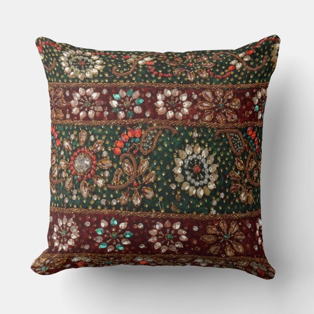 Christmas India Indian Textile Embroidery Bling Throw Pillow (Front)