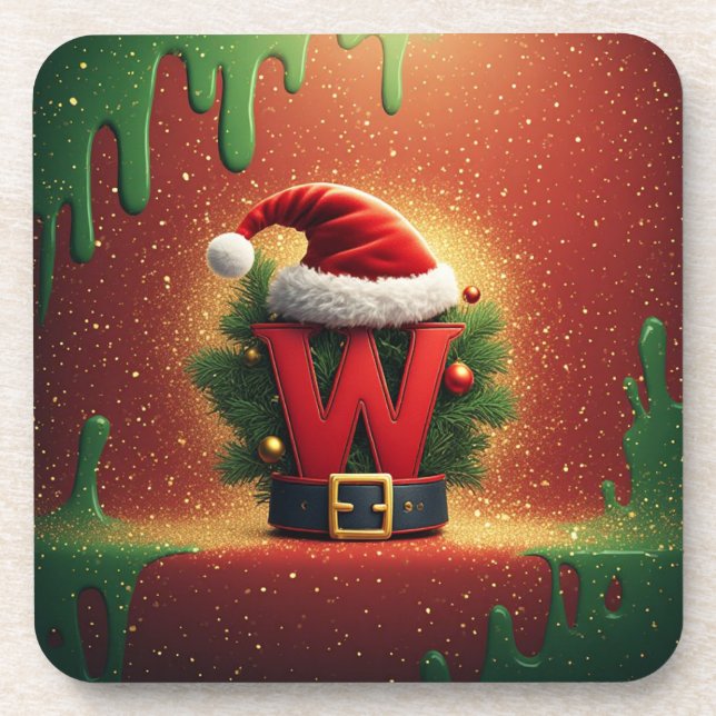 Christmas Initial W For Holiday Gifts Coaster (Front)