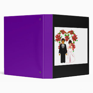 Christmas Interracial Wedding Couple Heart Wreath Binder