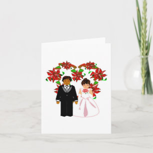 Christmas Interracial Wedding Couple Heart Wreath Holiday Card