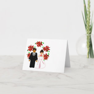 Christmas Interracial Wedding Couple With Wreath Holiday Card